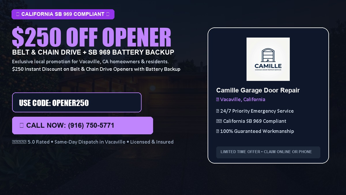 $250 OFF Smart Garage Door Opener Installation (Belt & Chain Drive with California SB 969 Battery Backup) in Vacaville, CA