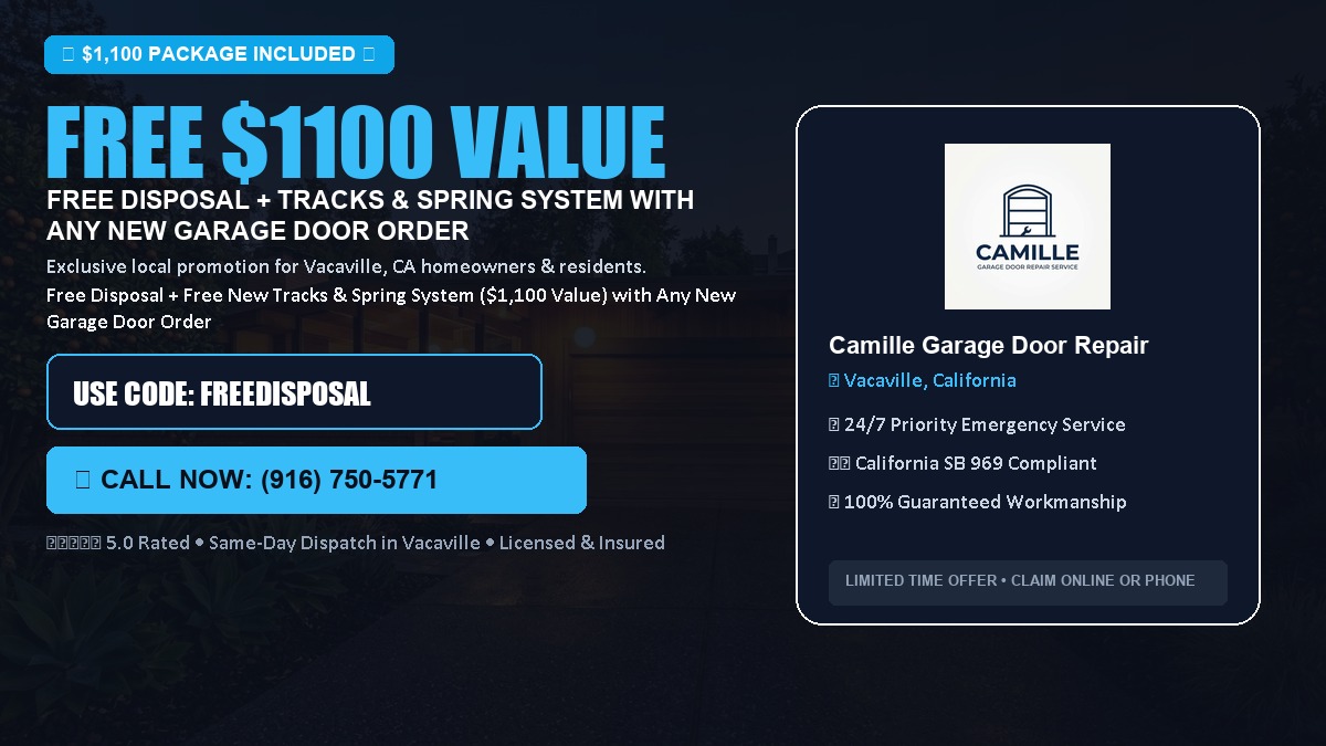 Free Disposal + Free New Tracks & Spring System with Any New Garage Door Order ($1100 Value) in Vacaville, CA